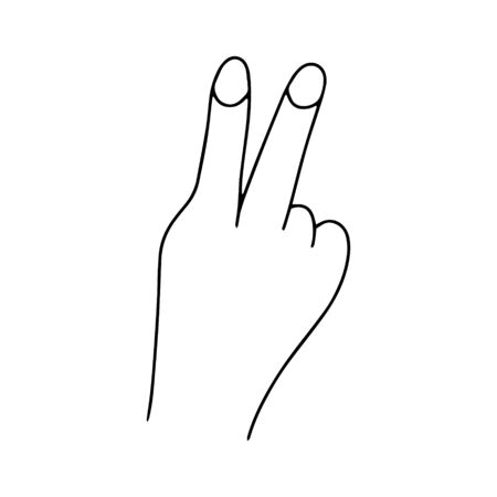 Doodle outline hand with two fingers icon isolated on white.のイラスト素材