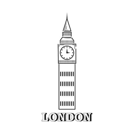 Big ben isolaten on white. Outline icon. Hand drawing line art. Sketch vector stock illustration. EPS 10のイラスト素材