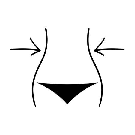 Doodle line woman diet icon. Hand drawing line art. Outline women body.のイラスト素材