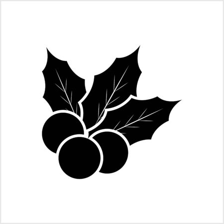 Black christmas stencil isolated on white. Christmas holly. Fruit icon.のイラスト素材