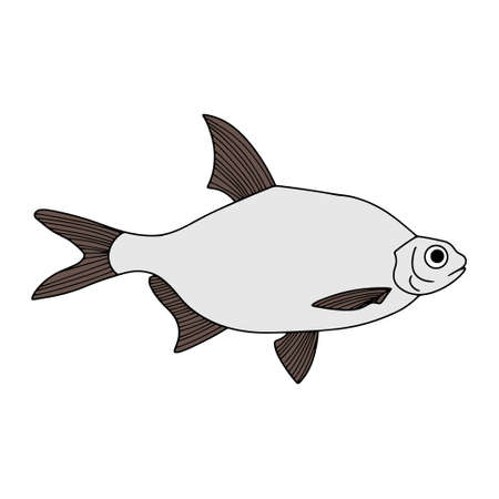 Doodle fish icon isolated on white. Seafood . Hand drawing art line. Sketch vector stock illustration. EPS 10のイラスト素材