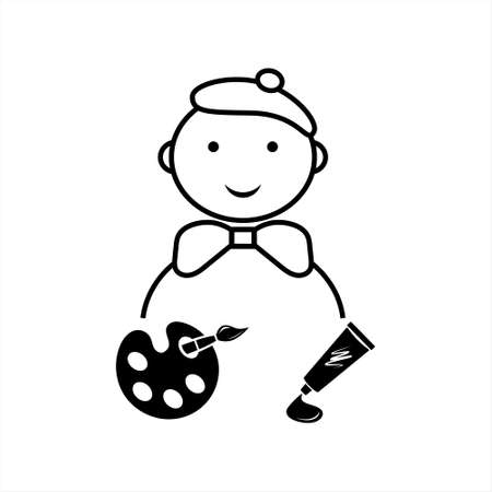Doodle artist with palette and brush icon isolated on white. Line art design. Outline art symbol. Sketch vector stock illustration. EPS 10のイラスト素材