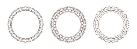 Outline frame set isolated on white. Coloring border. Vector energy. Intersection of lines. Crossing lines. Intersection circles. EPS 10のイラスト素材