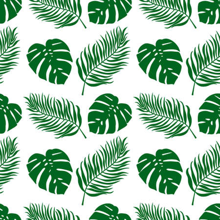 Doodle leaf of palm and monstera seamless pattern. Hand drawing art line. Tropic symbol. Vector stock illustration. EPS 10のイラスト素材