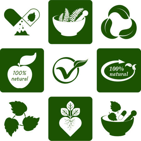 Herbal medicine set icons. Stencil eco symbols. Vector stock illustration. EPS 10のイラスト素材