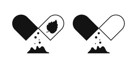 Medical herbal pill. Medicine icon isolated on white. Sketch capsule. Healthcare symbol.のイラスト素材