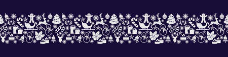 Christmas stencil seamless border. Deer, christmas ball, sledge, bell, candle, sweet, gift etc....