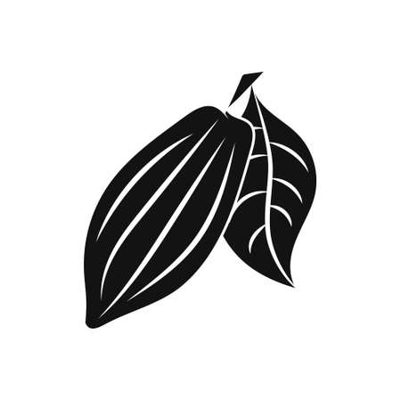 Doodle cocoa with leaf icon isolated on white. Stencil chocolate food. Vector stock illustration. EPS 10のイラスト素材