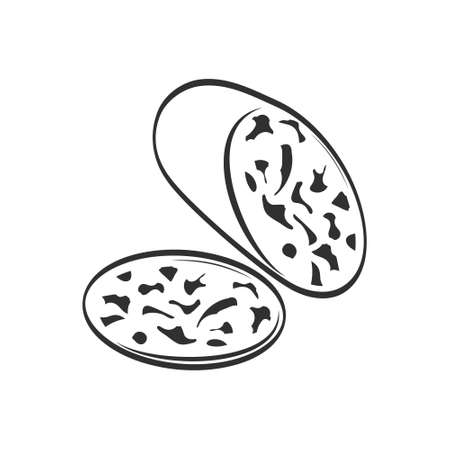 Sausage icon isolated on white. Stencil food. Sketch vector stock illustration.のイラスト素材