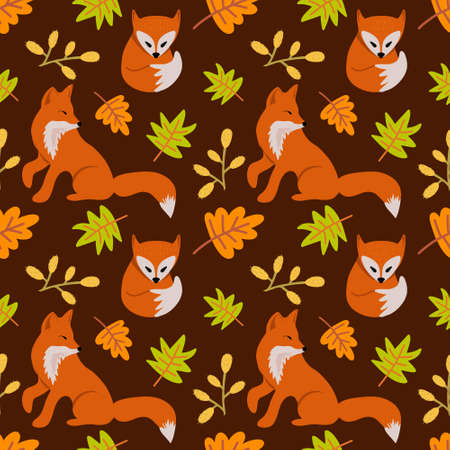 Doodle seamless pattern  fox. Vector stock illustration.