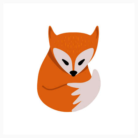 Doodle fox icon isolated on white. Animal cartoon. Vector stock illustration.のイラスト素材