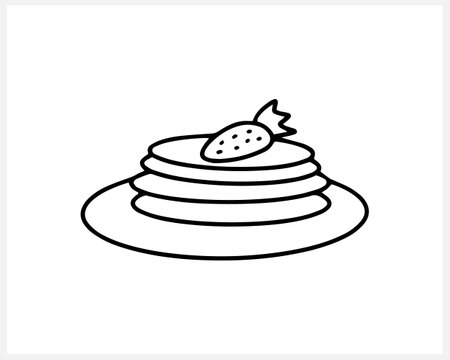 Doodle pancake with strawberry isolated on white. Sketch food.のイラスト素材