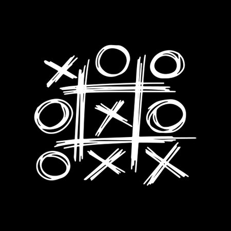 Doodle tic tac toe game with cross and circle icon. Hand drawing line art.のイラスト素材