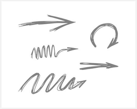 Doodle arrow set icon isolated on white. Arrow hand-drawn. Abstract sketchy grunge drawings.のイラスト素材