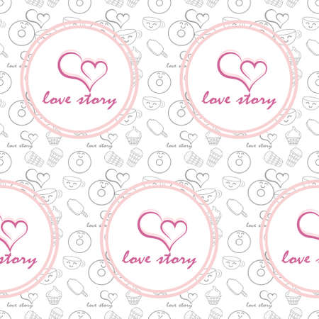 Doodle love story seamless pattern isolated on white. Sketch design for valentines day. Hand drawing art line.のイラスト素材