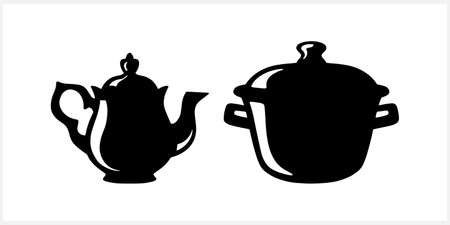 Stencil saucepan and teapot isolated on white.のイラスト素材