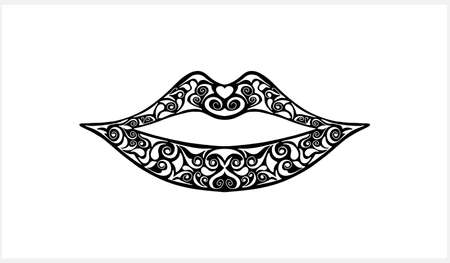 Vintage lips icon isolated on white. Tangled stencil. Vector stock illustration. EPS 10のイラスト素材