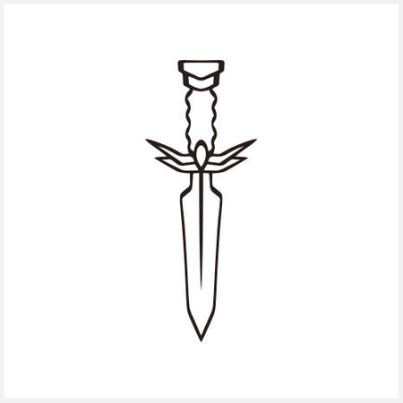Vintage dagger icon isolated on white. Doodle art line. Sketch knife. Vector stock illustration.のイラスト素材
