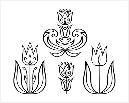 Abstract flower coloring page book collection. Sketch icon isolated on white.のイラスト素材