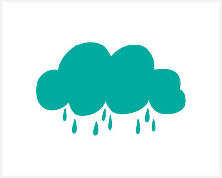 Doodle cloud with rain icon isolated on white. Kids hand drawn art. Cartoon vector stock...
