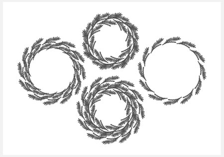 Doodle pine branch wreath. Xmas frame for design. Vector stock illustration. EPS 10のイラスト素材
