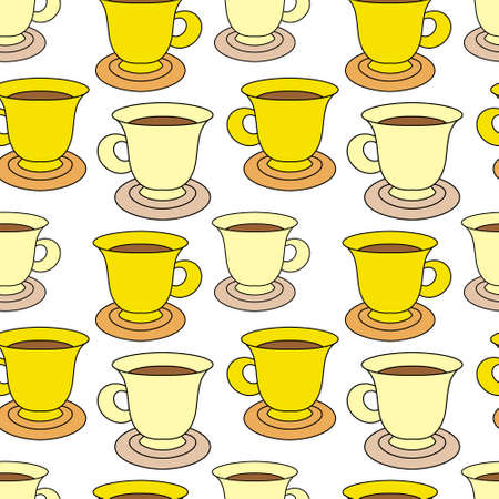 Doodle coffee cup seamless pattern isolated on white. Cartoon vector stock illustration.のイラスト素材