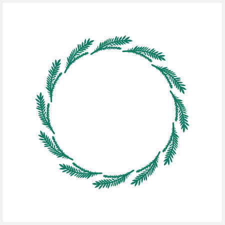 Doodle pine branch wreath isolated on white. Xmas frame for design. Sketch clipart. Nature icon. Winter symbol. Christmas vector stock illustration. EPS 10のイラスト素材