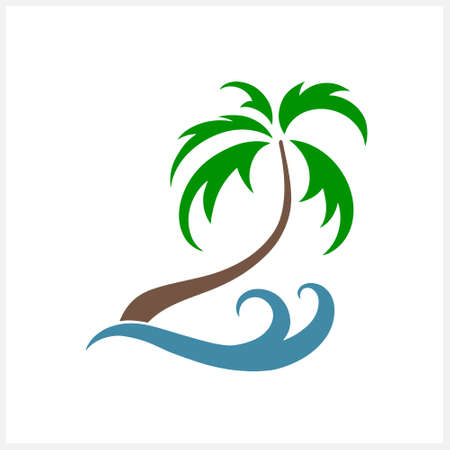 Palm tree with wave clipart isolated on white. Vector stock illustration. EPS 10のイラスト素材