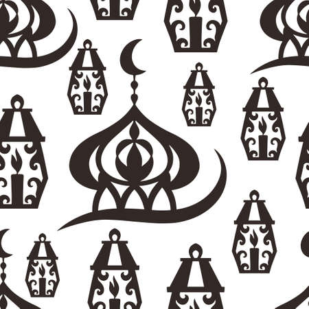 Eid Mubarak seamless pattern isolated on white. Stencil moon, masjid. Vector stock illustration. EPS 10のイラスト素材