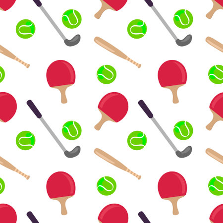 Stencil sports elements seamless pattern isolated on white. Vector stock illustration.のイラスト素材