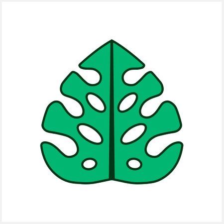 Doodle monstera leaf clip art isolated on white. Hand drawn vector stock illustration.のイラスト素材