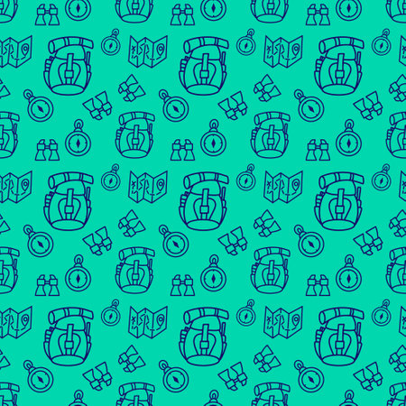 Doodle tourizm seamless pattern. Sketch adventure. Hand drawn vector stock illustration. EPS 10のイラスト素材