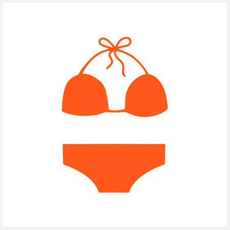 Doodle woman bikini icon isolated. Kids hand drawn art. Stencil summer suit. Vector stock illustration.のイラスト素材