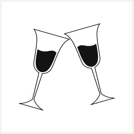 Doodle glass icon isolated. Sketch wedding toast, wine glasses. Silhouette champagne alcoholic drink. Vector stock illustration. EPS 10のイラスト素材