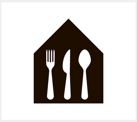 Dinning house. Food Center Food Court Cafeteria Service Canteen or Restaurant Sign. Spoon, knif and fork vector icon. EPS 10のイラスト素材