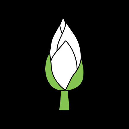 Doodle bud lotos rose flower with leaf clipart Hand drawn cartoon nature Vector stock illustration EPS 10のイラスト素材