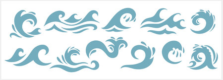 Doodle water wave clipart isolated. Hand drawn art. Stencil Vector stock illustration. EPS 10のイラスト素材