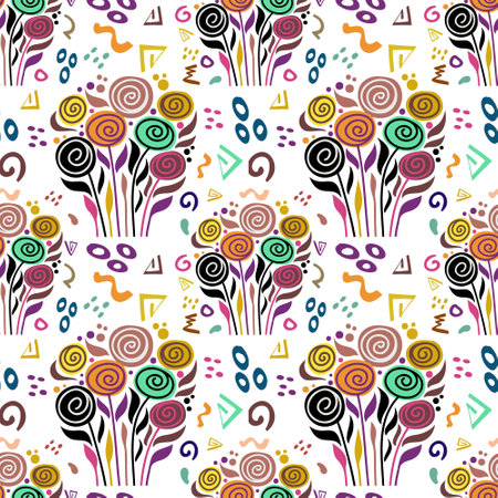 Boho flower leaf seamless pattern isolated. Hand drawn background Cartoon rose vector stock illustration. EPS 10のイラスト素材