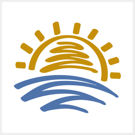 Sun and sea clipart. Wave water. Summer vacation symbol. Vector stock illustration EPS 10のイラスト素材