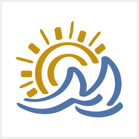 Sun and sea clipart. Wave water. Summer vacation symbol. Vector stock illustration EPS 10のイラスト素材