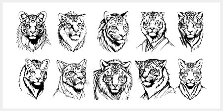 Sketch tiger tattoo isolated Animal clipart Vector stock illustration EPS 10のイラスト素材
