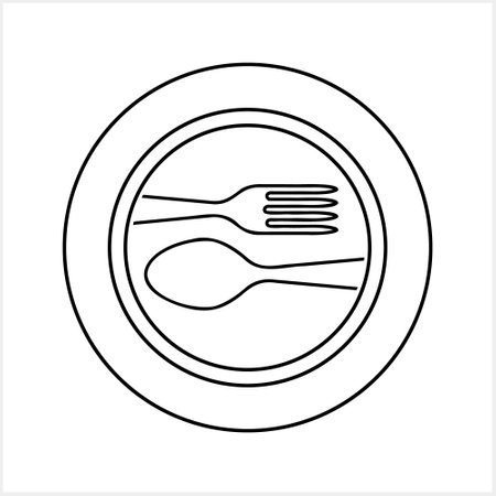 Outline cutlery fork spoon plate icon isolated Food clipart Vector stock illustrationのイラスト素材