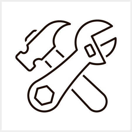 Stencil adjustable wrench hammer icon isolated Vector stock illustrationのイラスト素材