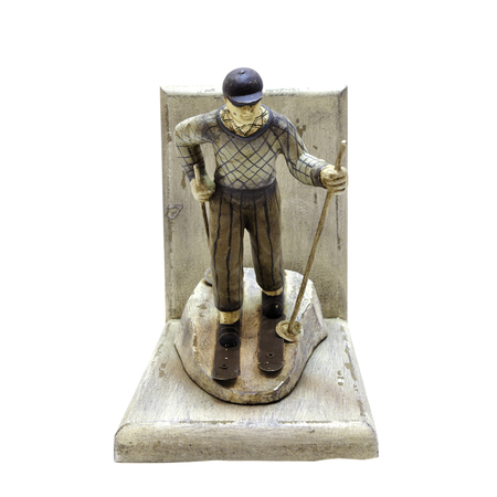 Retro wooden skier on white backgroundの写真素材