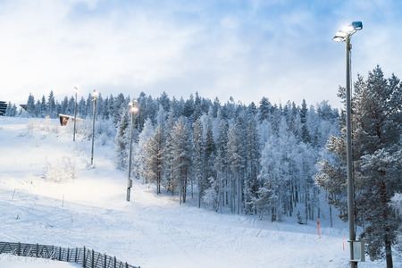Lapland landscape in cold winter dayの写真素材