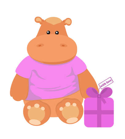 Nice toy hippo with fancy box labelled のイラスト素材