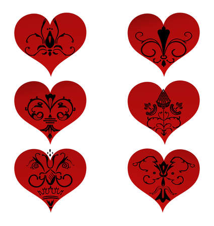 Six hearts with various floral ornament inside. Vector illustration for your design for Valentine's dayのイラスト素材