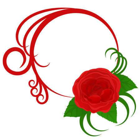 Circle frame with beautiful rose and curves. Vector illustrationのイラスト素材