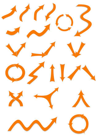 Set of various arrows in orange color. Vector object isolatedのイラスト素材