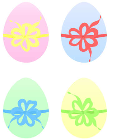 Set of Easter Eggs with bow in pastel shadesのイラスト素材